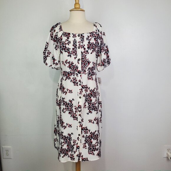 Ophelia Roe Feminine Button Front Midi Dress NEW NWT Size L - Picture 1 of 14